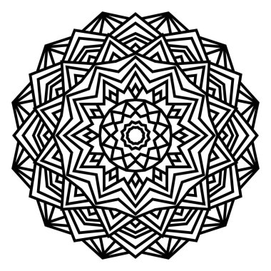 Geometrik mandalalar. Boyama kitabı sayfası. Zigzag süsü. Tasarım için yuvarlak element. Dekoratif süs. Dövme için çizim. Etnik Fraktal Mandala. Grafik ögesi.