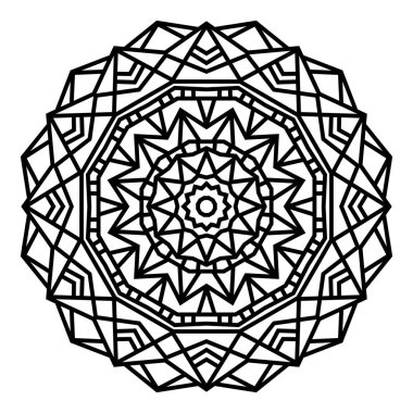 Geometrik mandalalar. Boyama kitabı sayfası. Zigzag süsü. Tasarım için yuvarlak element. Dekoratif süs. Dövme için çizim. Etnik Fraktal Mandala. Grafik ögesi.