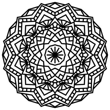 Geometrik mandalalar. Boyama kitabı sayfası. Zigzag süsü. Tasarım için yuvarlak element. Dekoratif süs. Dövme için çizim. Etnik Fraktal Mandala. Grafik ögesi.