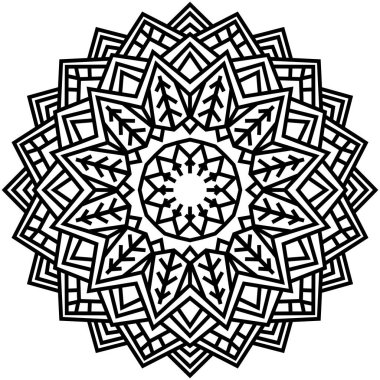 Geometrik mandalalar. Boyama kitabı sayfası. Zigzag süsü. Tasarım için yuvarlak element. Dekoratif süs. Dövme için çizim. Etnik Fraktal Mandala. Grafik ögesi.