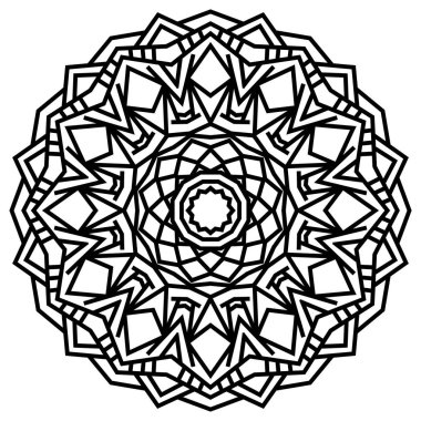 Geometrik mandalalar. Boyama kitabı sayfası. Zigzag süsü. Tasarım için yuvarlak element. Dekoratif süs. Dövme için çizim. Etnik Fraktal Mandala. Grafik ögesi.