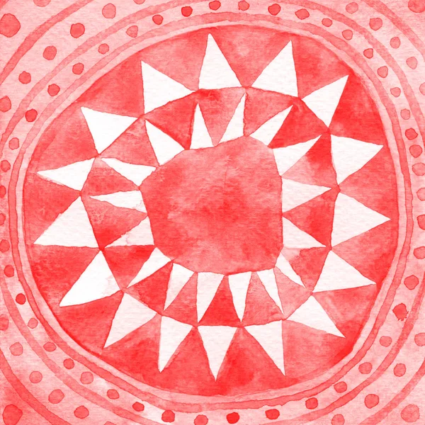 Hand Målade Röda Akvarell Bakgrundsmönster Med Cirkel Trianglar Inspirerad Afrikansk — Stockfoto