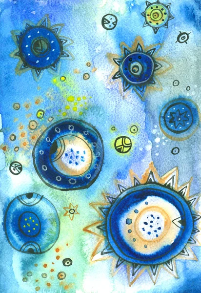 Acuarela Azul Dibujada Mano Ilustración Trama Abstracta — Foto de Stock