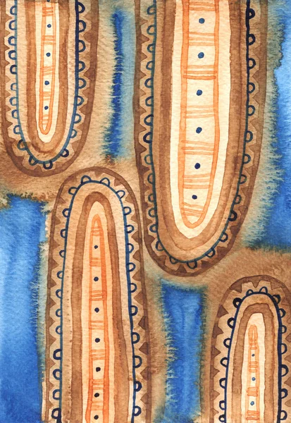 파란색 배경에 화려한 요소와 수채화 패턴을 래스터 — 스톡 사진