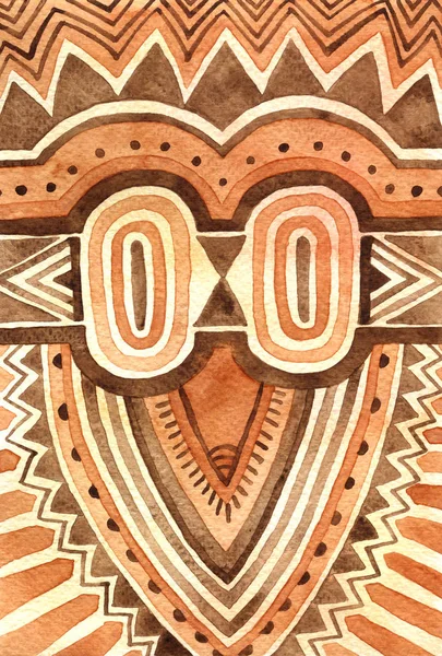 Χειροποίητη Ακουαρέλα Καφέ Φόντο Γεωμετρικά Εμπνευσμένα Από Παραδοσιακά Πολιτισμών — Φωτογραφία Αρχείου