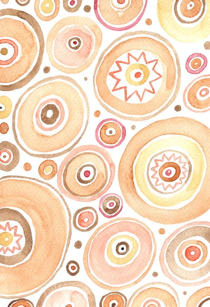 Hand drawn watercolor pattern with a circles in pastel colors on white background. Abstract raster illustration.