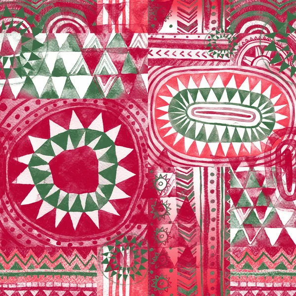 Crimson Green Tribal Abstract Seamless Pattern — Stock Photo, Image