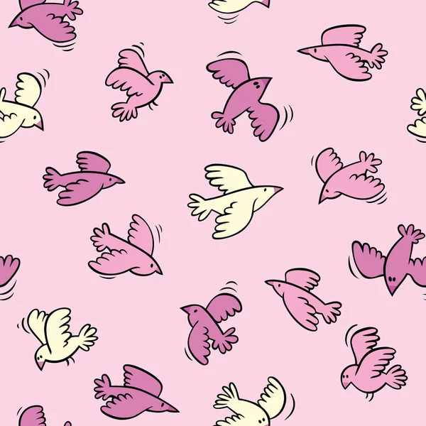 Baby girl pink seamless pattern with flying birds. Vector. — Stock Vector