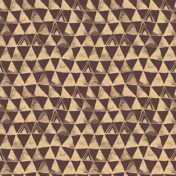 Tmavě hnědé kmenových trojúhelníky akvarel vzor bezešvé — Stock fotografie