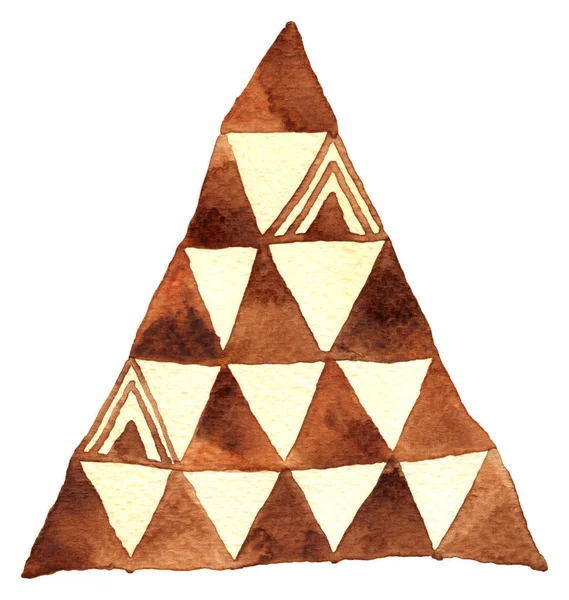 Pirámide marrón hecha de triángulos. Acuarela Raster Ilustración . —  Fotos de Stock