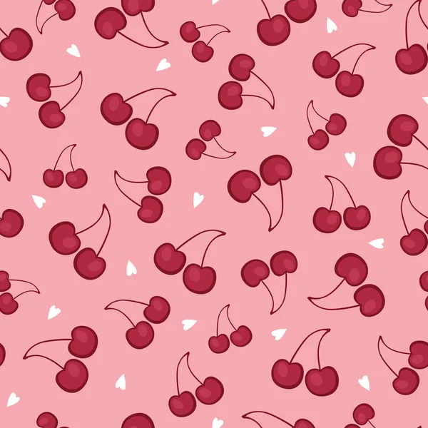 Cherries on pink background. Vector seamless pattern. — Stock Vector