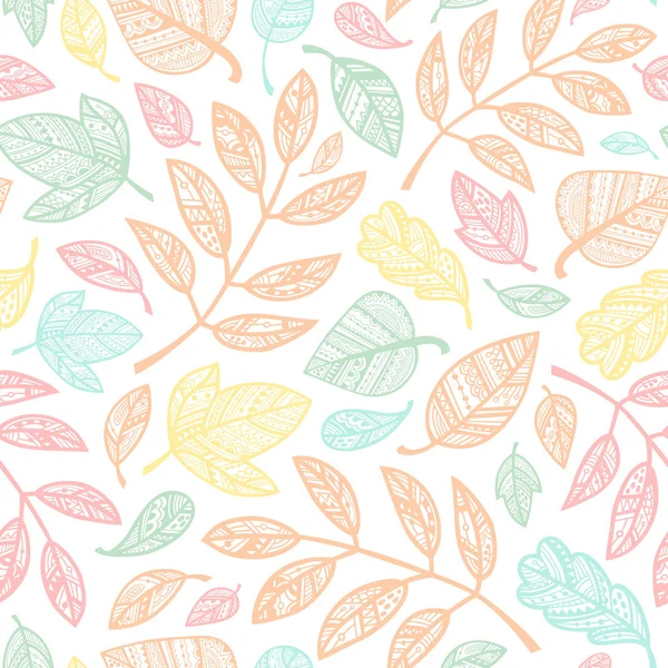 Colorful ornamental leaves seamless pattern. Vector illustration — Stock Vector