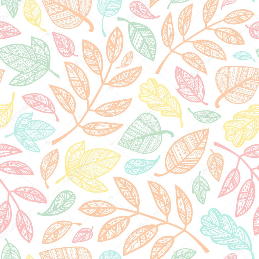 Colorful ornamental leaves seamless pattern. Vector illustration