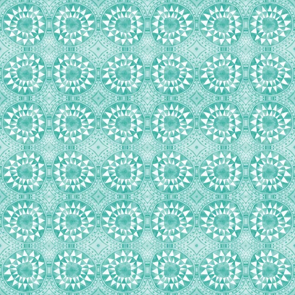 Pine green Tribal Triangles Circle Watercolor Seamless Pattern. — Stock Photo, Image