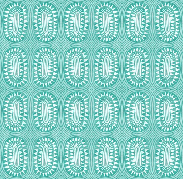소나무 녹색 부족 삼각형 원 수채화 원활한 패턴. — 스톡 사진