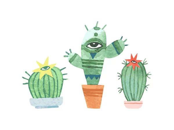 Árvore cacti aquarela em branco. Ilustração vetorial . — Vetor de Stock