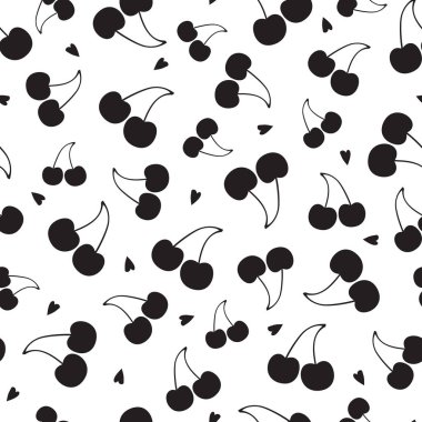 Beyaz arka planda siyah kirazlar. Vektör dikişsiz desen.