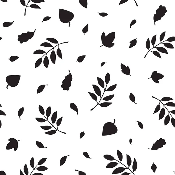 Small Black White Leaves Seamless Pattern Vector Illustration — Stock Vector