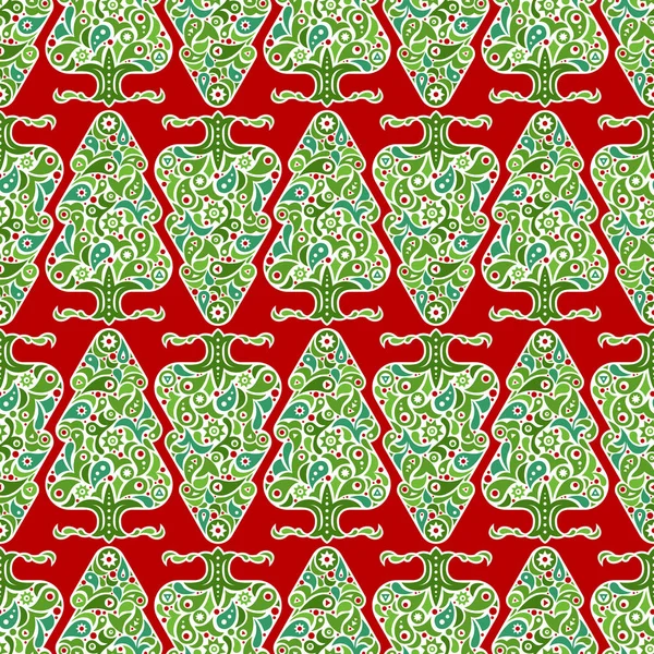 Christmas Tree Seamless Pattern Vector Ornament — Stock Vector