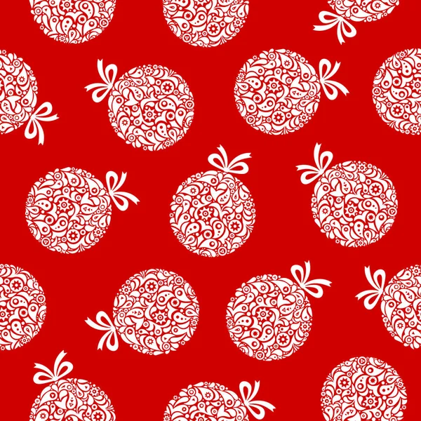 Red White Christmas Decorations Seamless Pattern Vector Background — Stock Vector