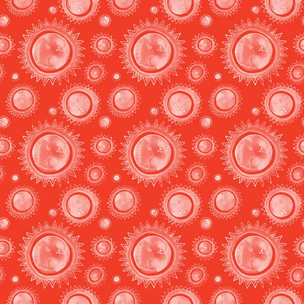 Белые декоративные циклы на красном фоне бесшовная акварельная болтовня — стоковое фото
