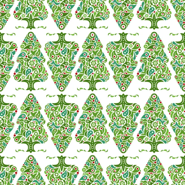 Christmas Tree Seamless Pattern Vector Ornament — Stock Vector