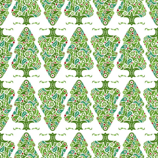 Patrón Sin Costuras Del Árbol Navidad Adorno Vectorial — Vector de stock