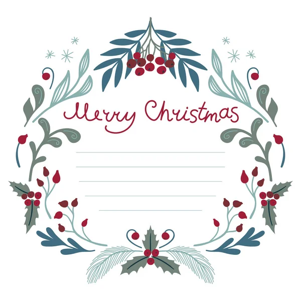 Весела Різдвяна Листівка Зимовою Флорою Векторна Рамка Розшифровка — стоковий вектор