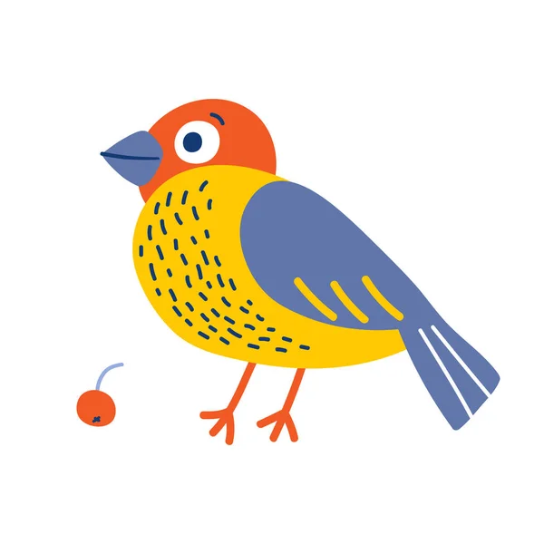 Cute Bird Little Berry Vector Cartoon Illustration Isolated White — Stock Vector