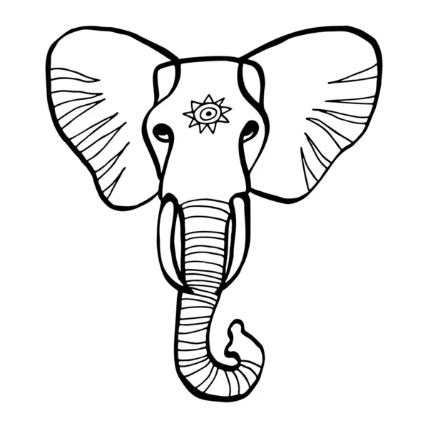 Elefantansikte Vektor Ritning Linjekonst Illustration Tatueringsdesign Etnisk Totem Från Stammen — Stock vektor