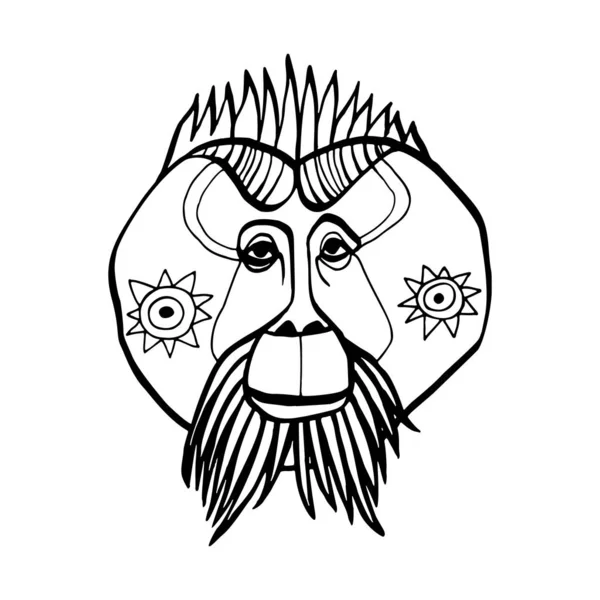 Borneansk Orangutang Ansikte Vektor Ritning Linjekonst Illustration Tatueringsdesign Etnisk Totem — Stock vektor