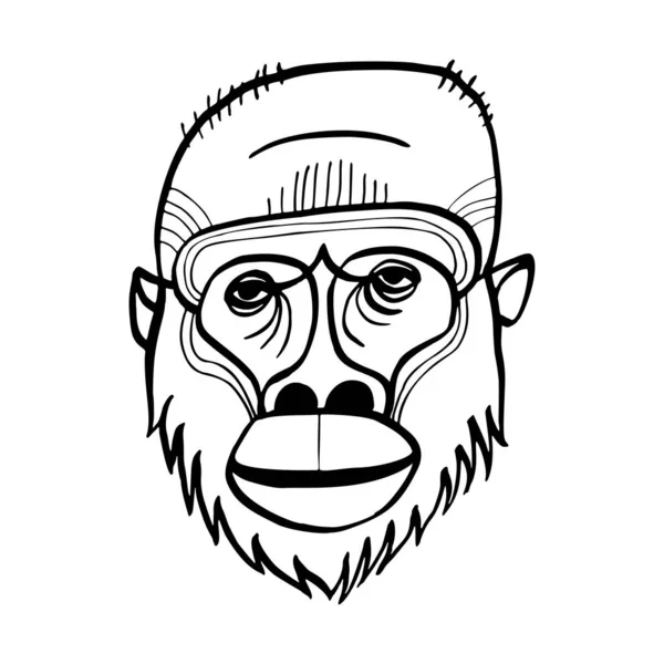 Dibujo Vectorial Facial Orangután Ilustración Arte Lineal Diseño Tatuaje Tótem — Archivo Imágenes Vectoriales