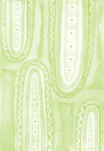 Green Watercolor Tribal Abstract Background. Raster illustration — Stock Photo, Image