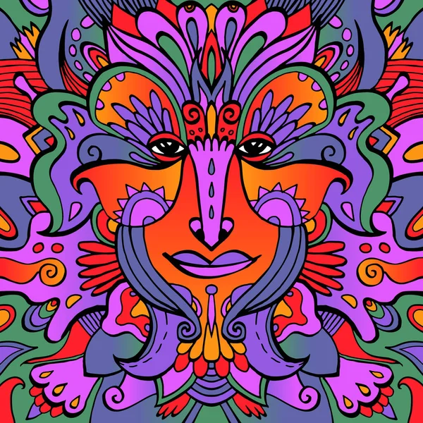 Bunt Verziertes Gesicht Einer Märchenelfe Handgezeichnete Ethnisch Verzierte Göttin Tribal — Stockvektor