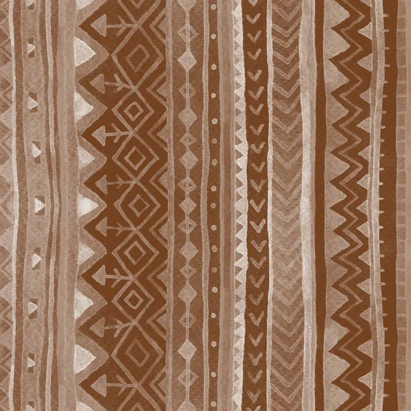 Padrão Sem Costura Listrado Tribal Marrom Chocolate Textura Raster Aquarela — Fotografia de Stock