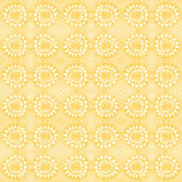 三角形の円を持つ黄色の部族水彩シームレスなパターン アフリカ文化にインスパイアされた抽象的な華やかな質感を手描き ファブリック パッケージ 壁紙のための素晴らしい — ストック写真