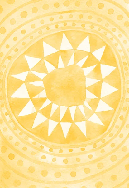 Yellow Tribal Abstract Watercolor Background Circle Triangles Hand Painted Ornate — Stock Photo, Image