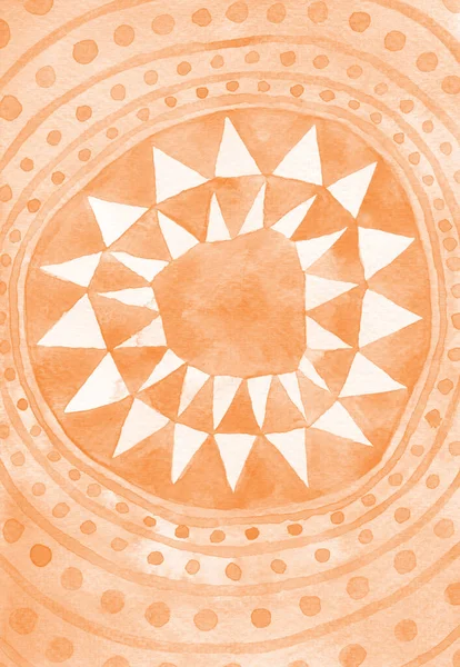 Peach Tribal Abstract Watercolor Background Circle Triangles Hand Painted Ornate — Stock Photo, Image