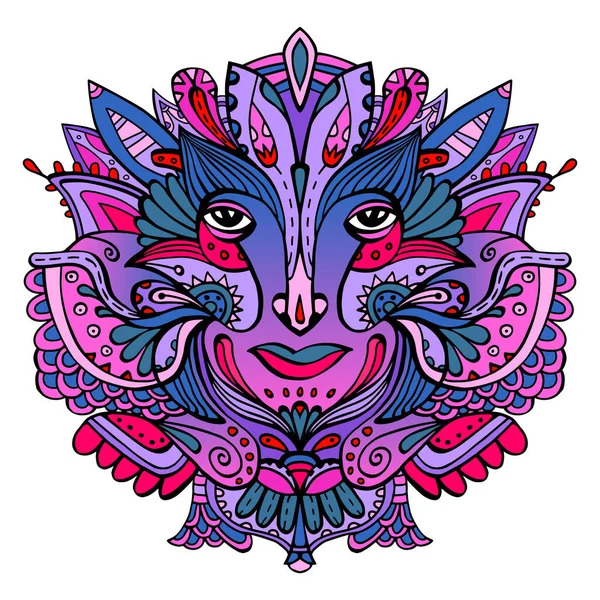 Colorido Rostro Adornado Duende Cuento Hadas Diosa Étnica Ornamentada Dibujada — Vector de stock