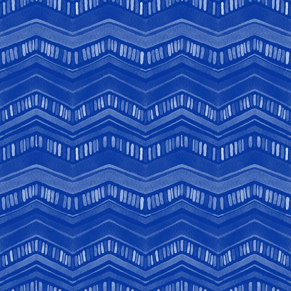 Klasik Mavi Suluboya Zig Zag Dikişsiz Desen Elle Boyanmış Modern — Stok fotoğraf