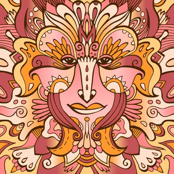 Colorful Ornate Face Fairytale Elf Hand Drawn Ethnic Ornate Godess — Stock Vector