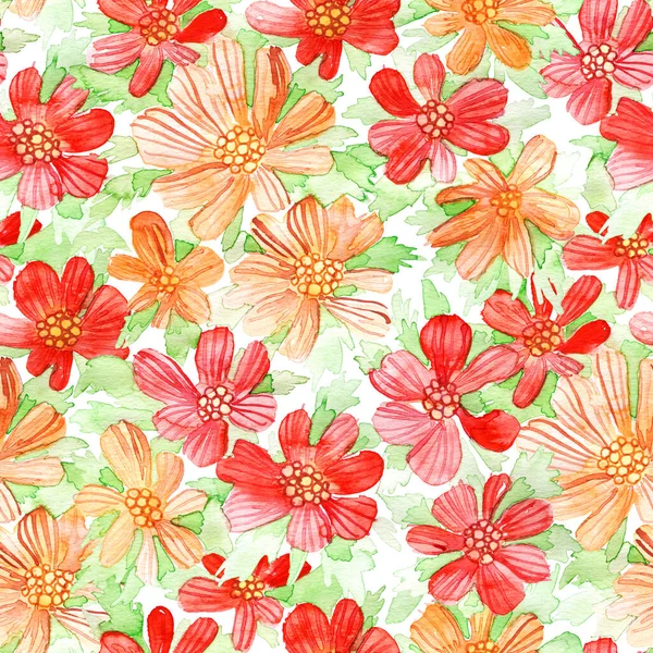 Watercolor Wild Flowers Seamless Pattern Hand Painted Raster Texture Beautiful — Stock Photo, Image