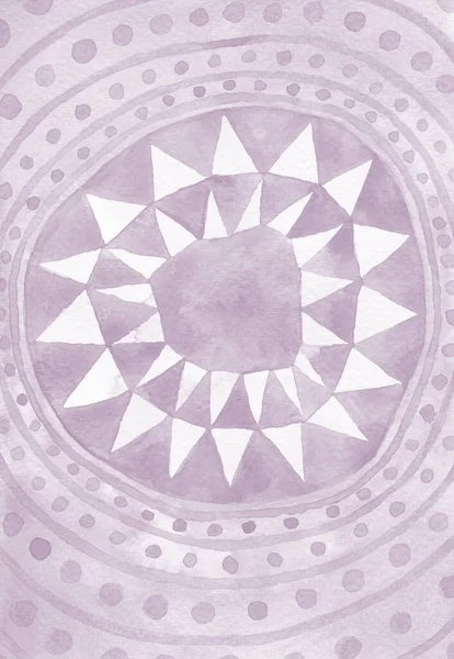 Lilac Tribal Abstract Watercolor Background Circle Triangles Hand Painted Ornate — Stock Photo, Image