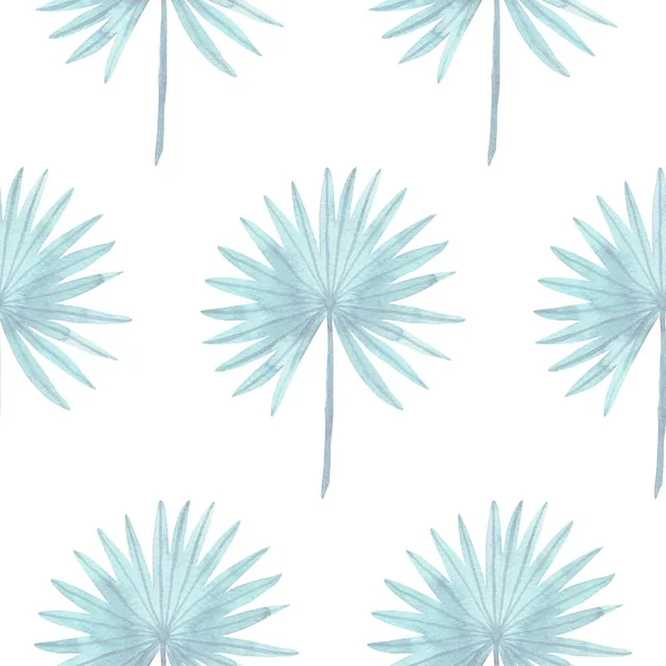 Simple Light Seamless Pattern Watercolor Palm Leaves White Hand Painted — Stock Photo, Image