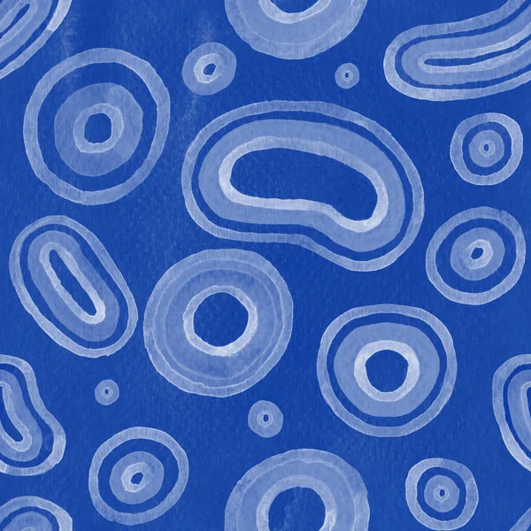 Klasyczny Niebieski Akwarela Bezszwowy Wzór Kółkami Pierścieniami Raster Ręcznie Malowane — Zdjęcie stockowe