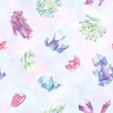 Güzel ışık arka planında suluboya kristalleri kusursuz desen. Zen mistik arkaplan, esrarengiz projeler için harika.