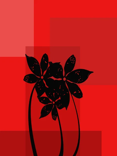 Μαύρα Λουλούδια Ανθών Διακόσμησης Τετράγωνο Γεωμετρικά Κόκκινο Φόντο — Φωτογραφία Αρχείου