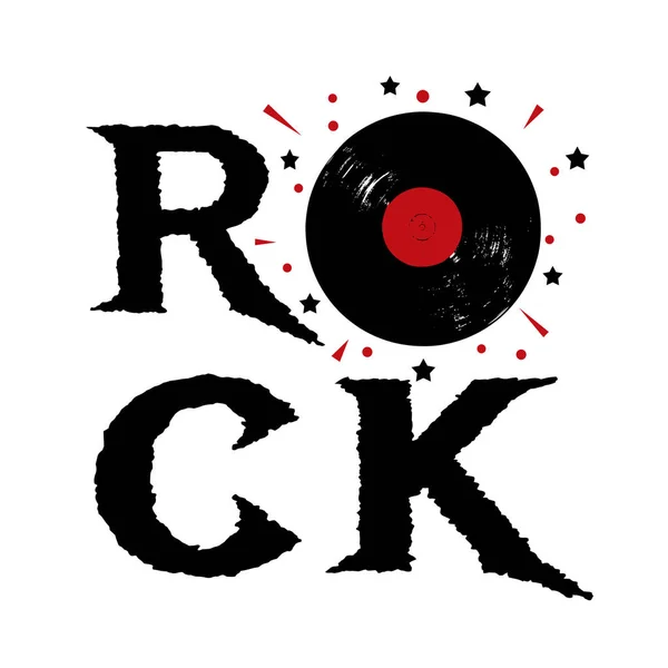 Rock Textový Design Ilustrace Vinyl Záznam Hvězdy Kruhy Dekorace Bílém — Stock fotografie