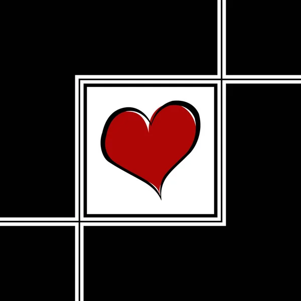 Red Heart Illustration White Black Square Shapes Valentine Day Black — Stock Photo, Image