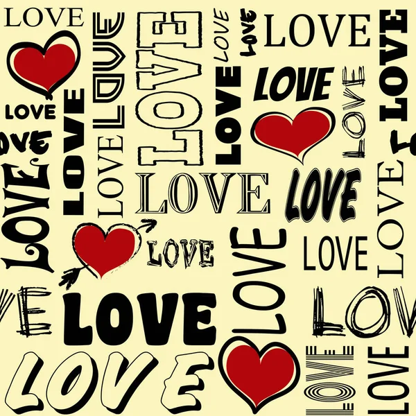 Αγάπη Κείμενο Εικονογράφηση Σχεδιασμός Κόκκινη Καρδιά Σχήματα Διακόσμηση Παστέλ Φόντο — Φωτογραφία Αρχείου